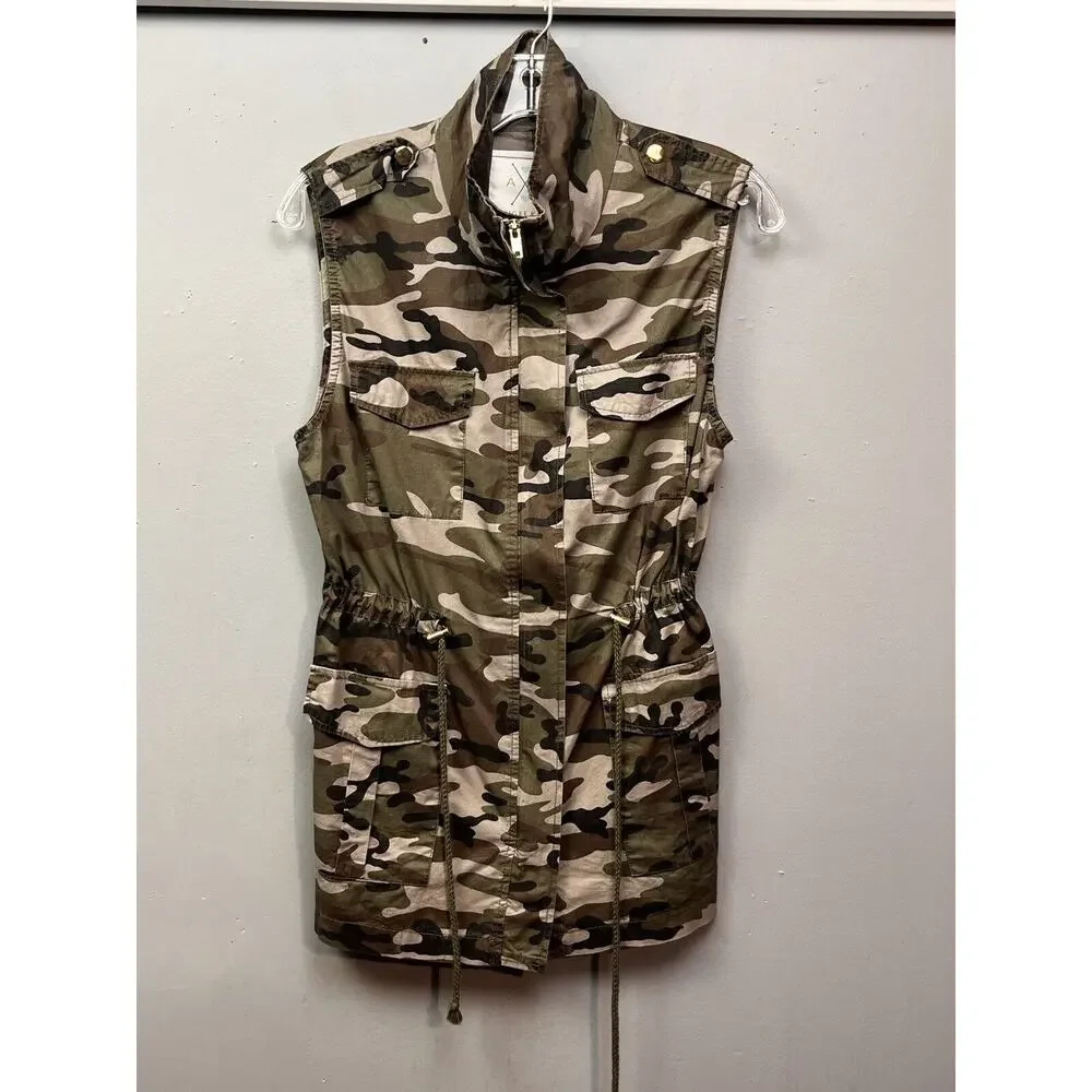 Angel Kiss Camo Utility Vest Womens medium Green Full zip Pockets